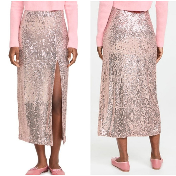 Free People Dresses & Skirts - Free People Ariana Sequin Front Slit A-line Maxi Skirt in Pink Champagne, sz 10